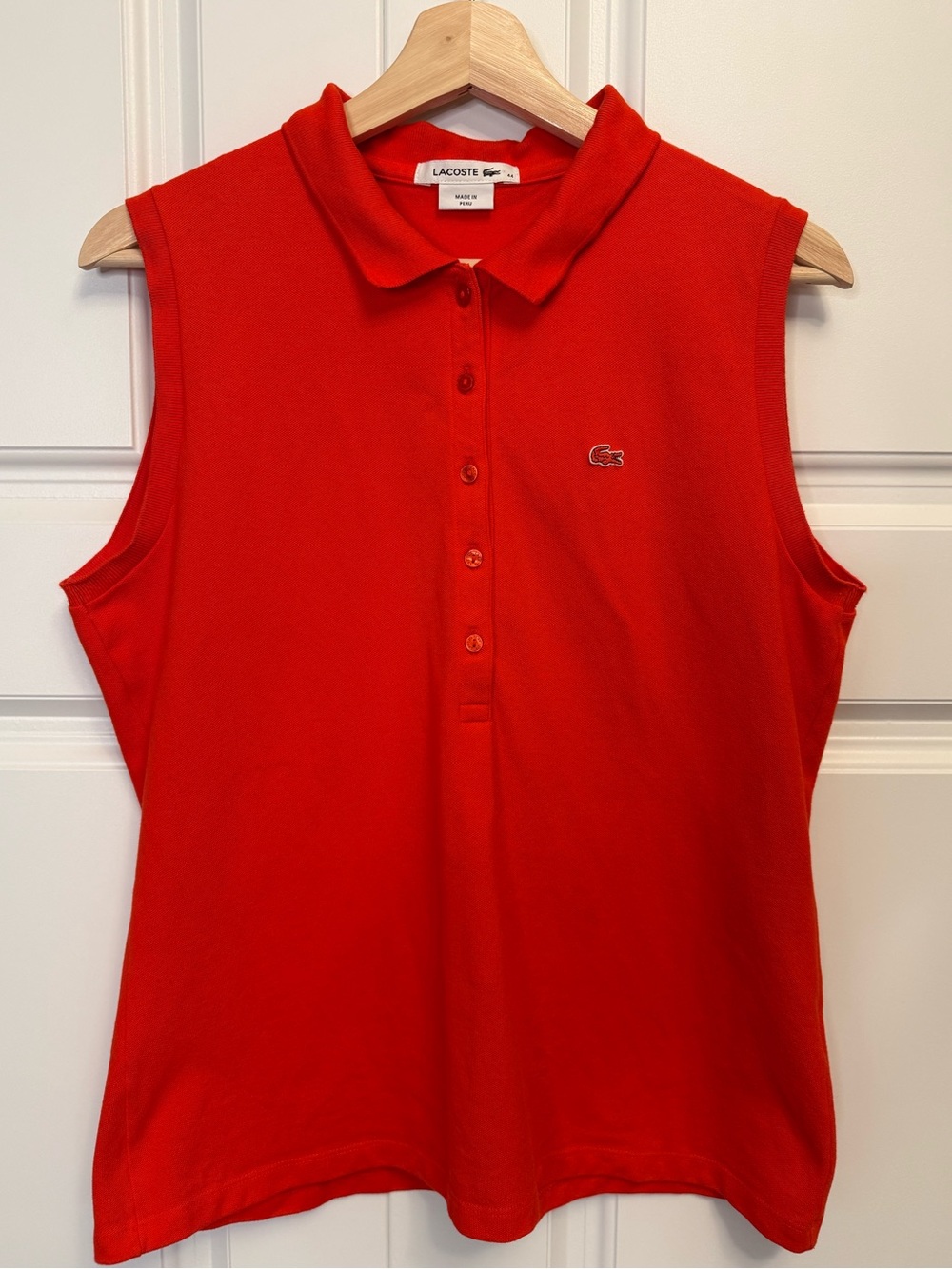 ♥️ Lacoste Red Sleeveless Polo Shirt Women’s Size 44 Preppy CottonTop